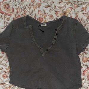 Garage Charcoal Button-Up Crop Top